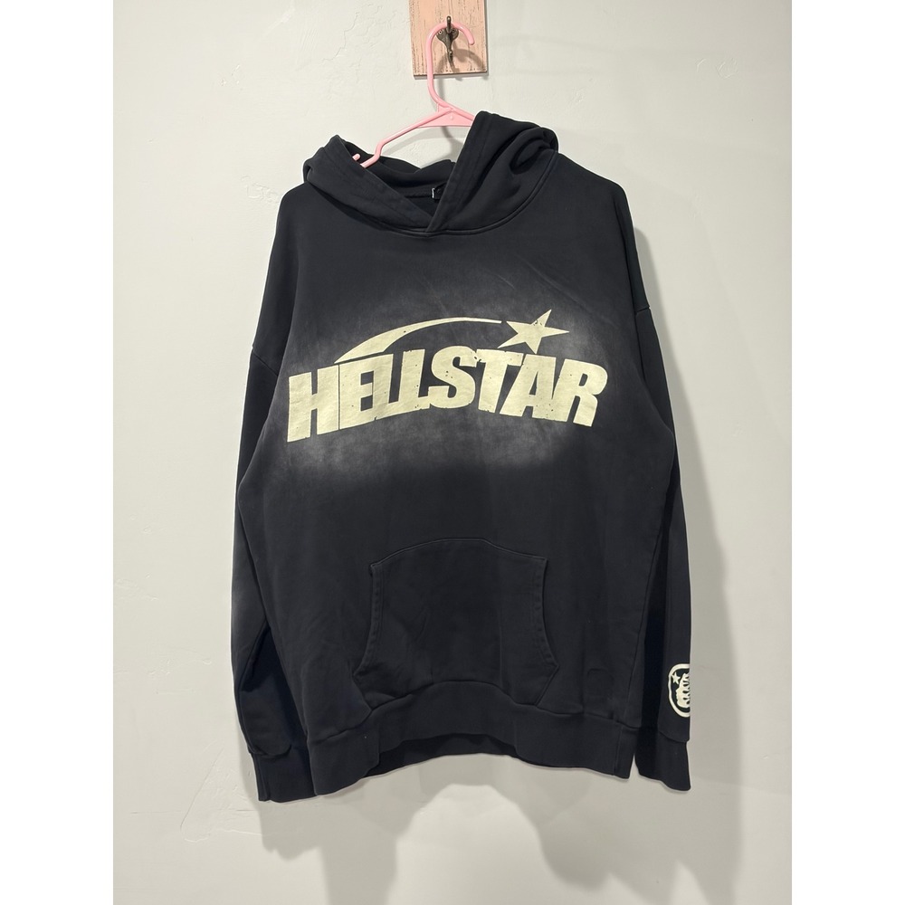 Hellstar Studios Black Vintage Wash Hoodie Graphic Logo Pullover XL Mens